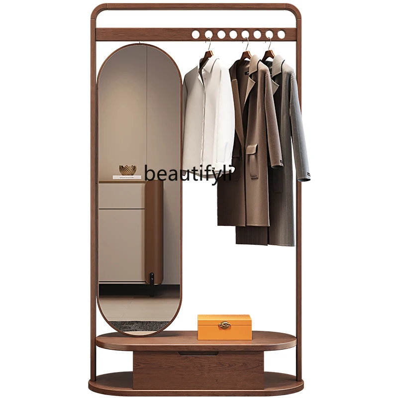 

Solid Wood Hanger Floor Bedroom and Household Coat Rack Dressing Mirror Living Room Hanger