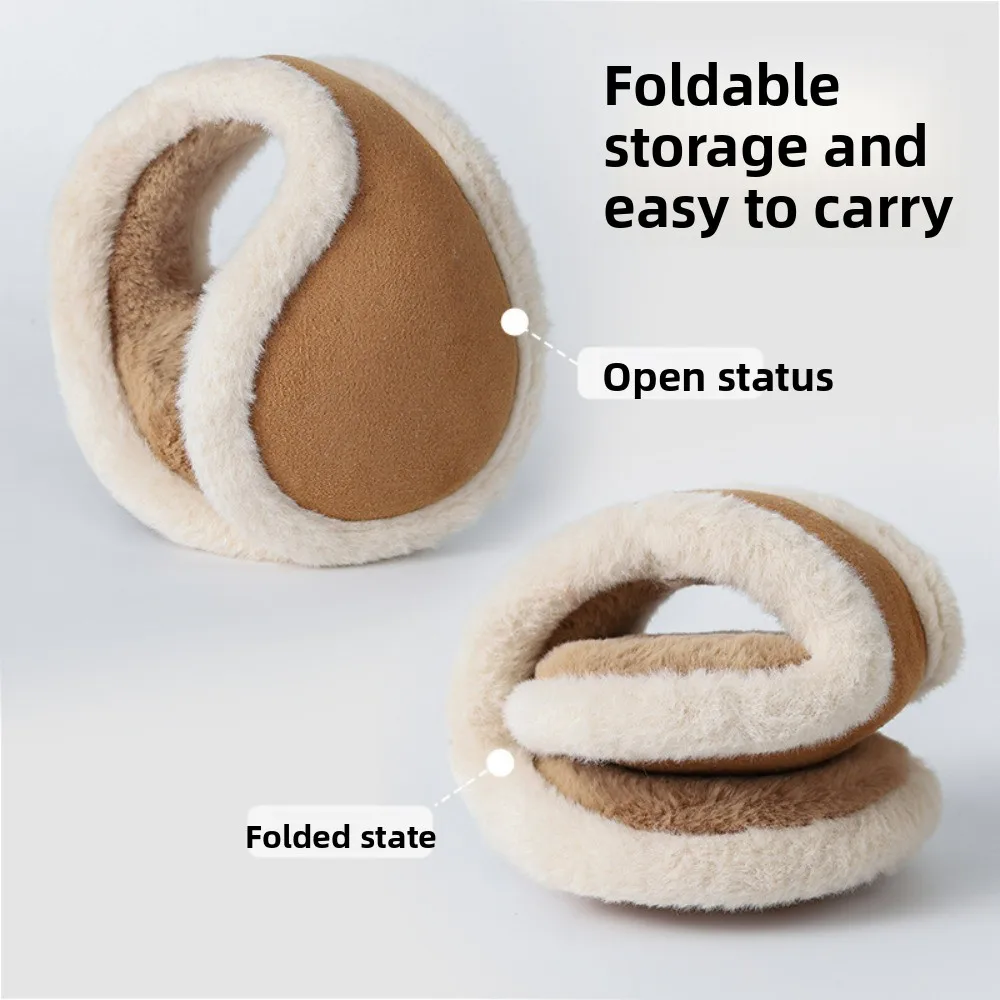 Unisex Winter Plush Earmuffs - Foldable Thermal Ear Warmers Fleece-Lined White Windproof for Cycling Cold-Proof Ear Covers