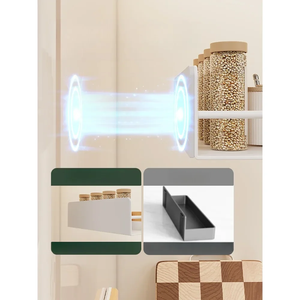 Kitchen magnetic suction refrigerator outer side shelf non-punching seasonings plastic wrap tissue box hook storage rack
