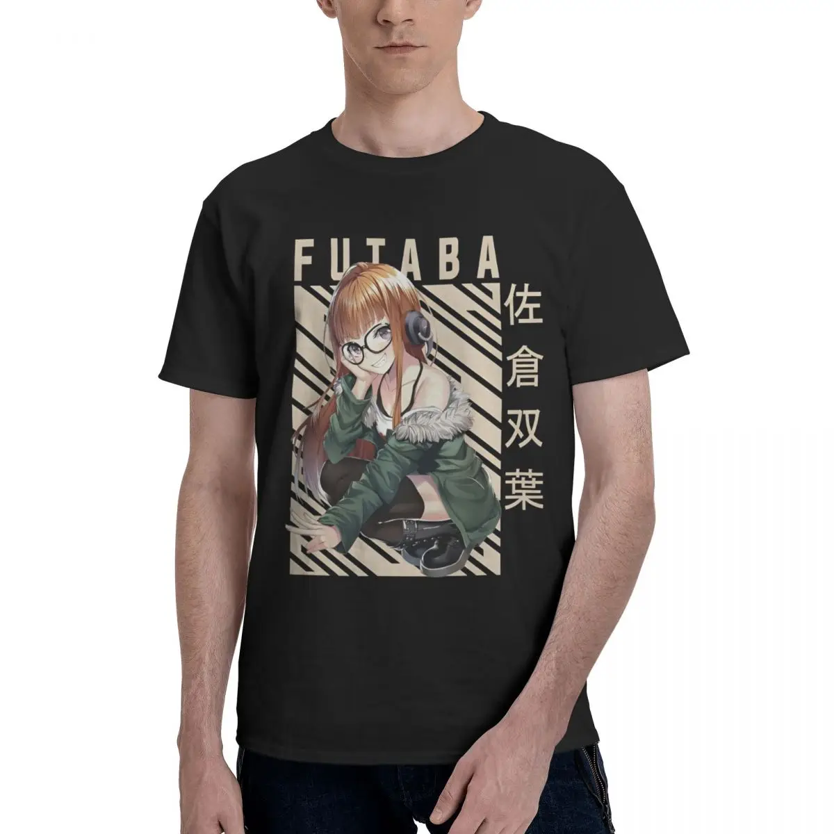 

Vintage Men's T-shirt Futaba S Black O-Neck 100% Cotton Personaa Short Sleeve Man Tee Shirt Gift