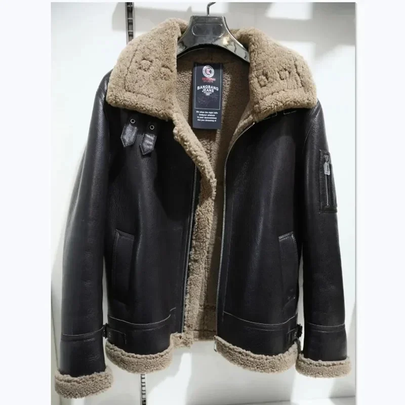 

Fur Nature Men Original Sheepskin Genuine Male Motorcycle Jacket Real Leather Top Man Winter Coat 2024 Ins