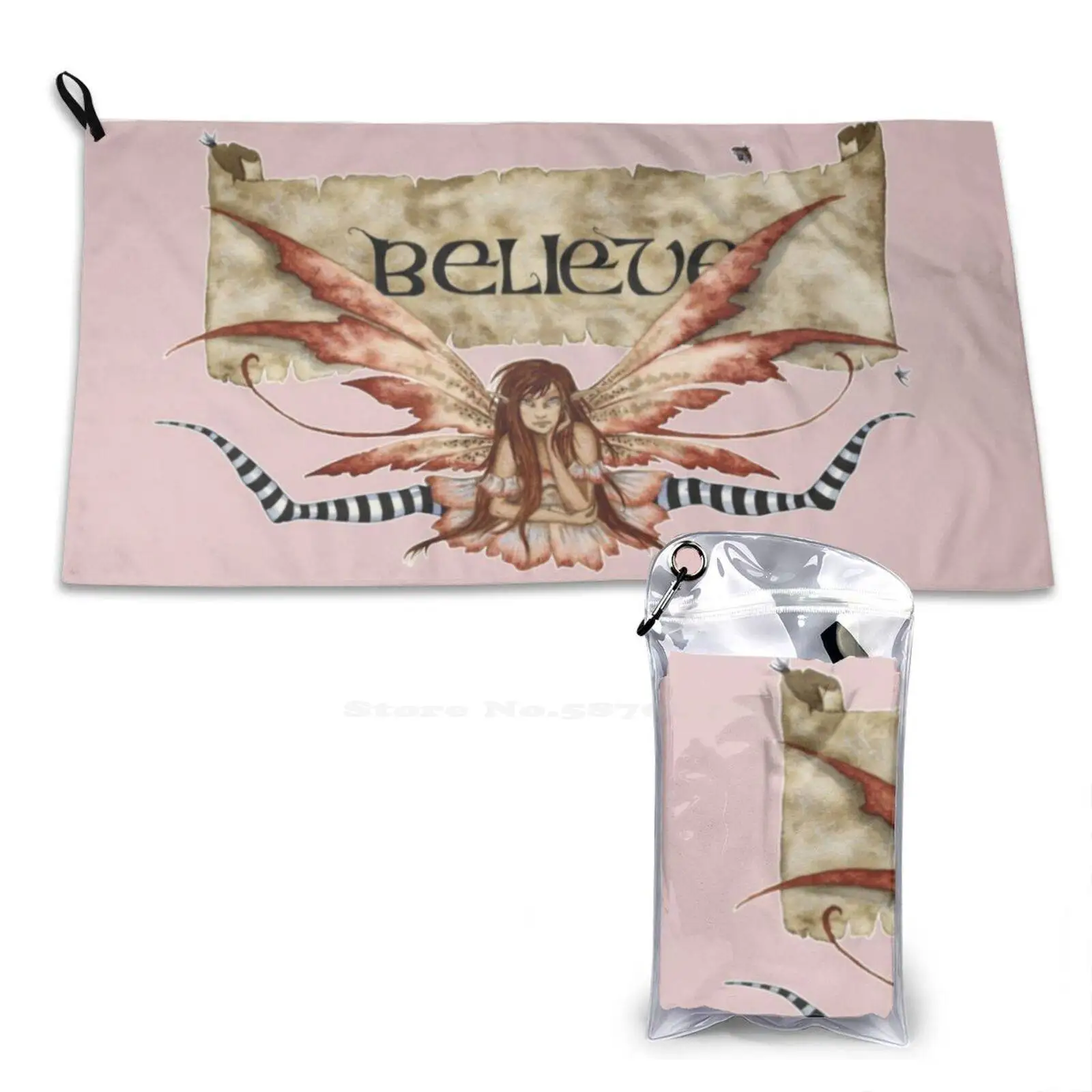 Believe Superfine Fiber Bathroom Towels Washcloth Believe Amy Brown Fantasy Art Pink Attitude Fairy Tale Fairycore