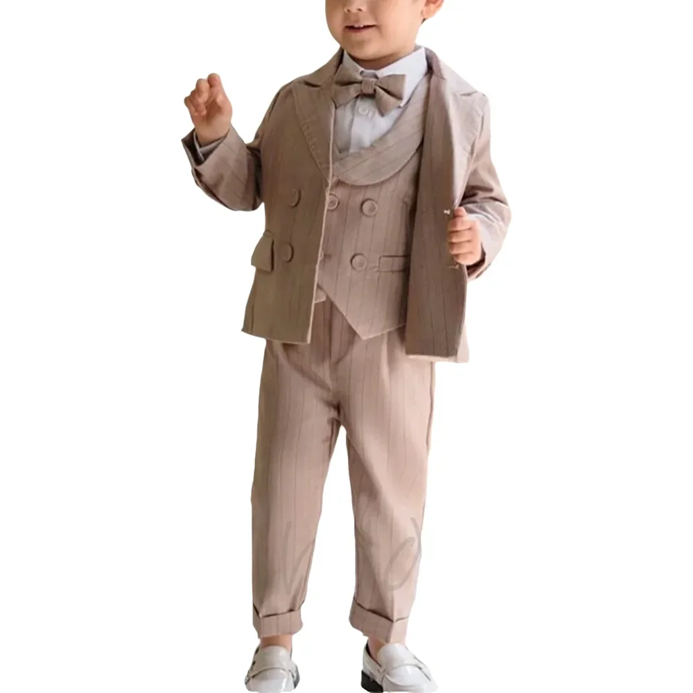 Luxury Striped Boy's Suits Three Pieces(Jacket+Vest+Pants) Classic Peaked Lapel Single Breasted Casual Daily Party Boy Set