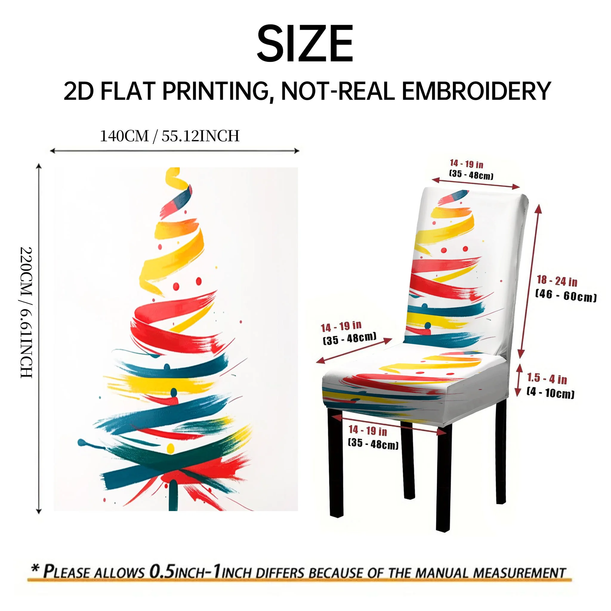 2/4/6 PCS painted lines Christmas tree lights dining chair cover, 2D flat design Christmas restaurant holiday decoration