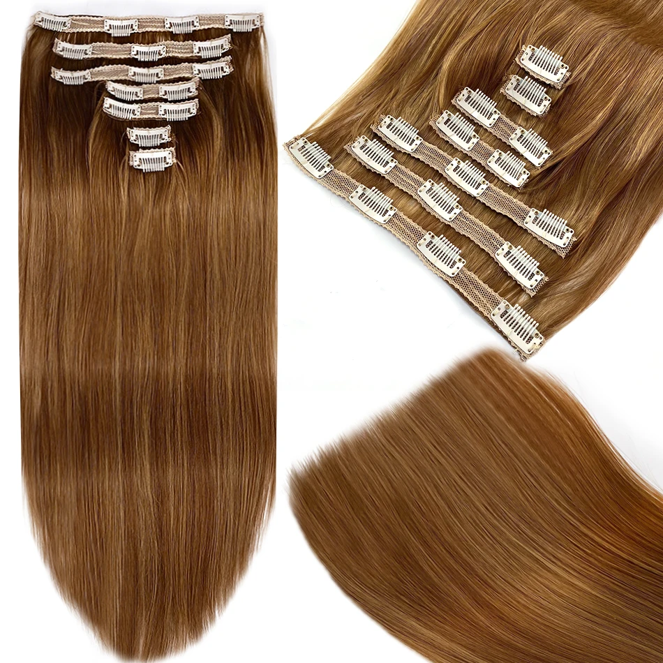 Clip in Hair Extensions Highlight Color #1 Clip In Brazilian Straight Real Human Hair Extensions 18-30 Inches Natural Color