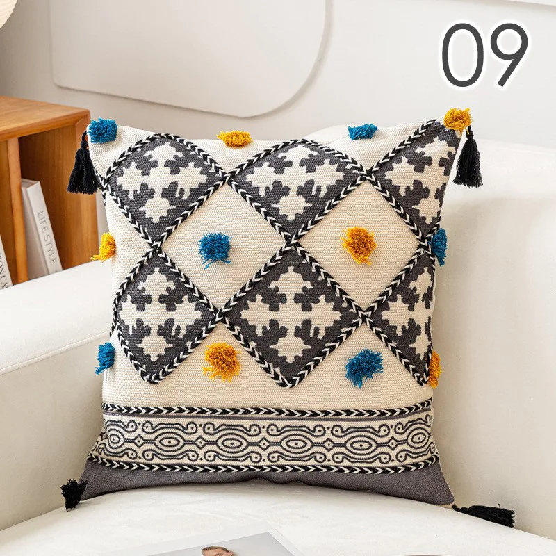 Bohemia Embroidery Cushion Cover Brown Boho Ethnic Style Geometric Floral Pillow Cover With Tassels 45x45cm Home Decor