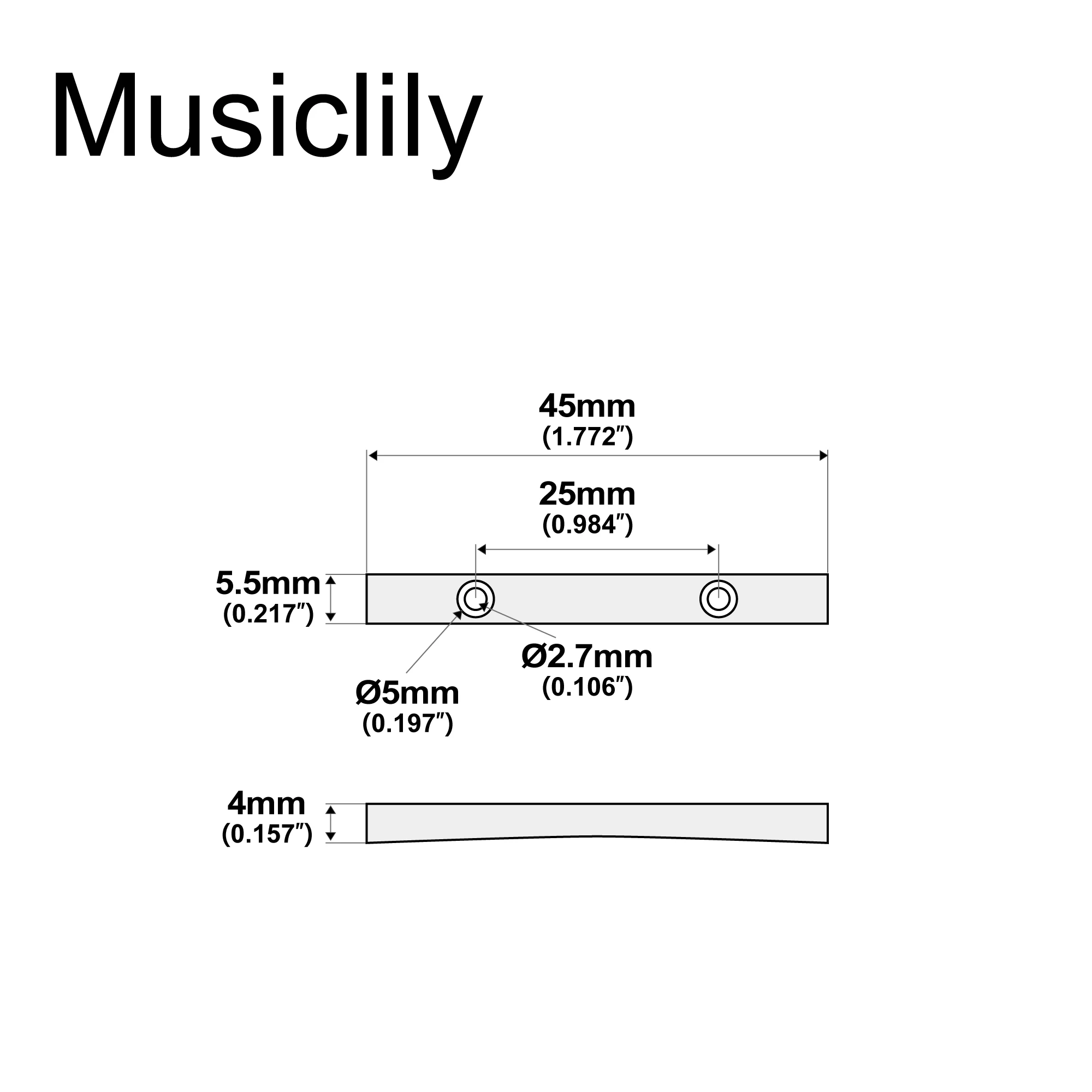 Musiclily Pro 45mm Brass Bass String Retainer Bar for 5-String Electric Bass, Nickel