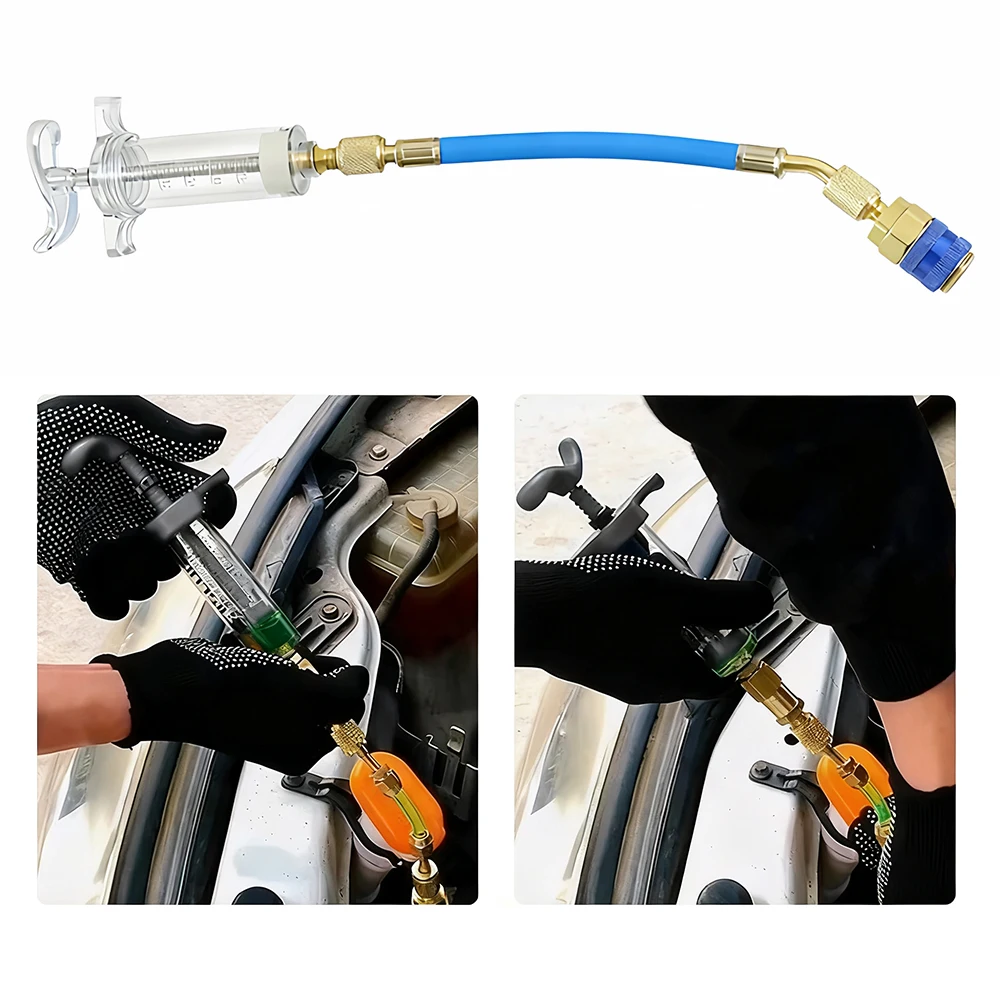 30ML 1Oz A/C Oil Dye Manual Injector with 1/4 SAE Low Side Quick Coupler Adapter for Car Vehicle Home Air Conditioner