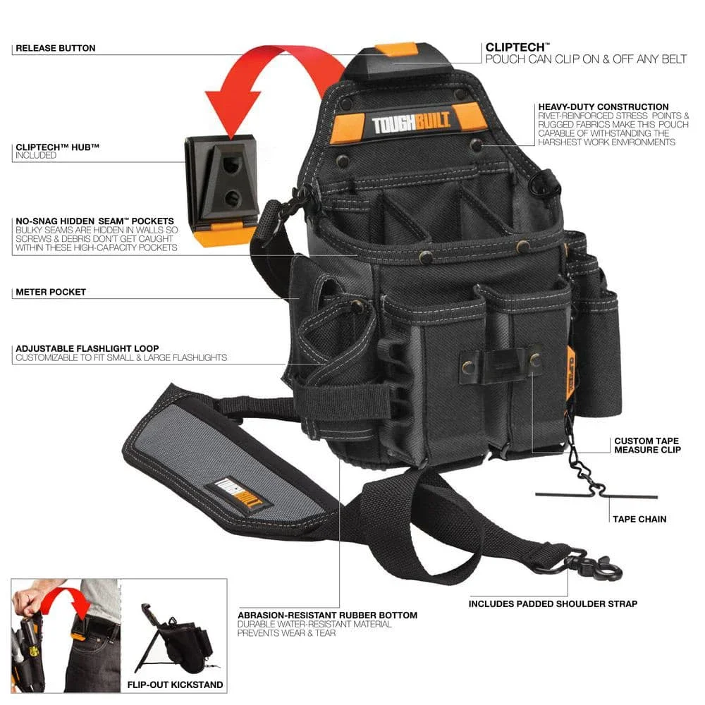 TOUGHBUILT TB-CT-114 Pochette pour électricien Journeyman + bandoulière épaisse, sac de taille de rangement de grande capacité