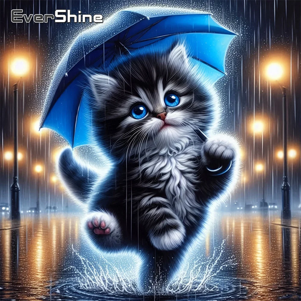 Evershine Diamond Embroidery Cat Picture Of Rhinestones Pain