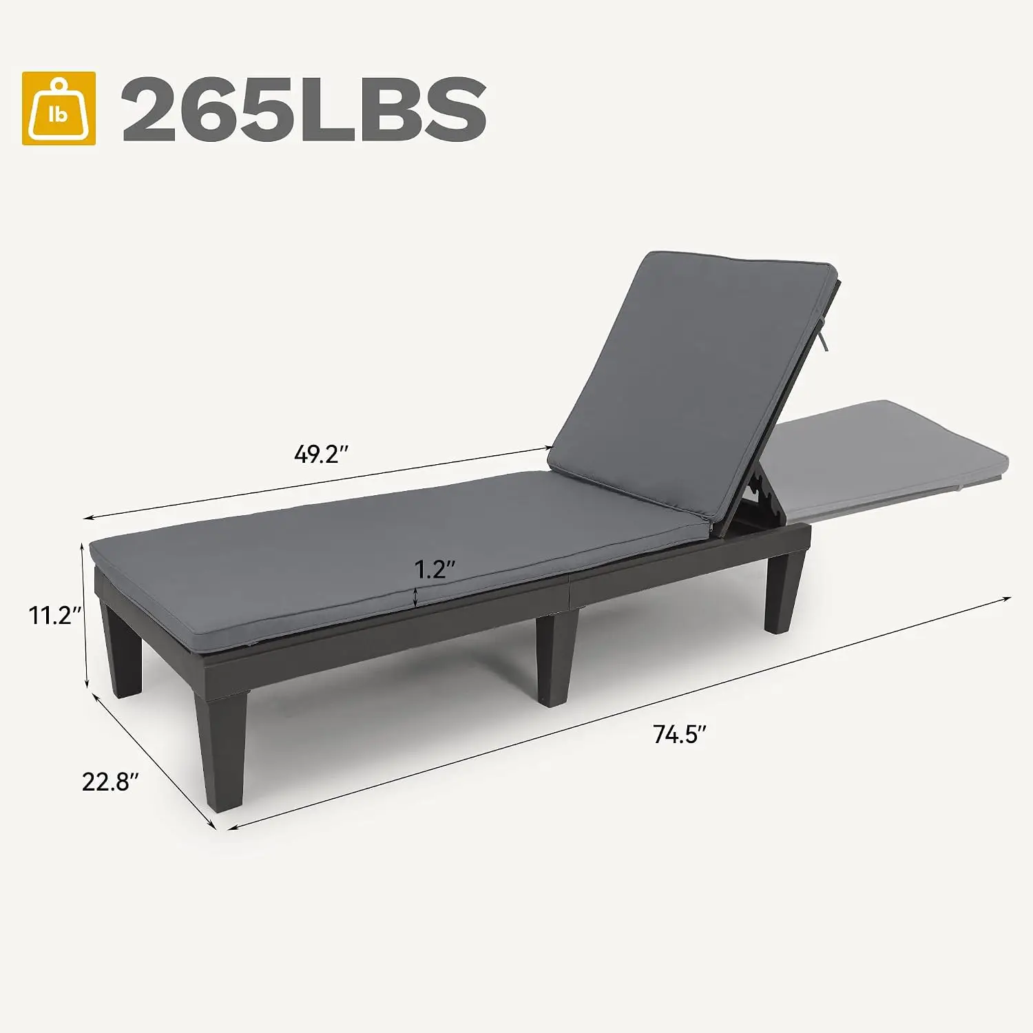 Outdoor Chaise Lounge Set of 2 w/ Cushion Patio Pool Garden 5-Level Backrest Lightweight Easy Assembly Black, Customized