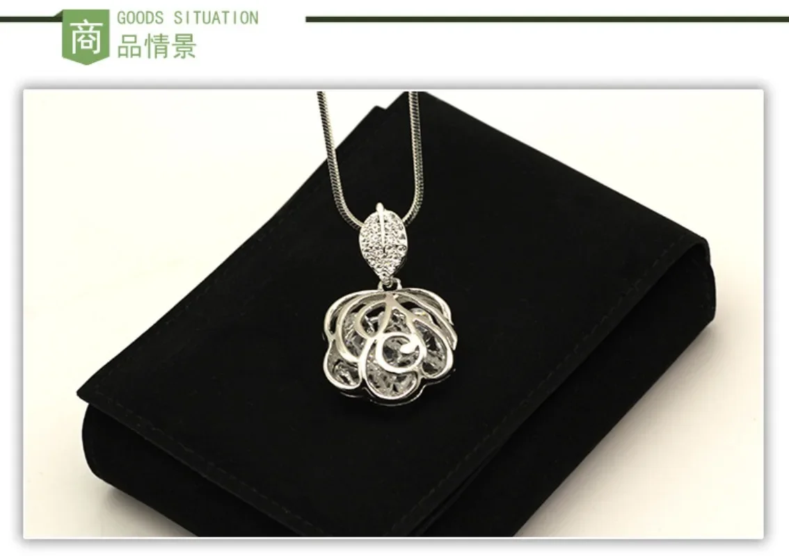 سلسلة سترة وردية طويلة ومتعددة الاستخدامات، قلادة وردية مجوفة للخريف والشتاء، قلادة معلقة على أوراق الشجر