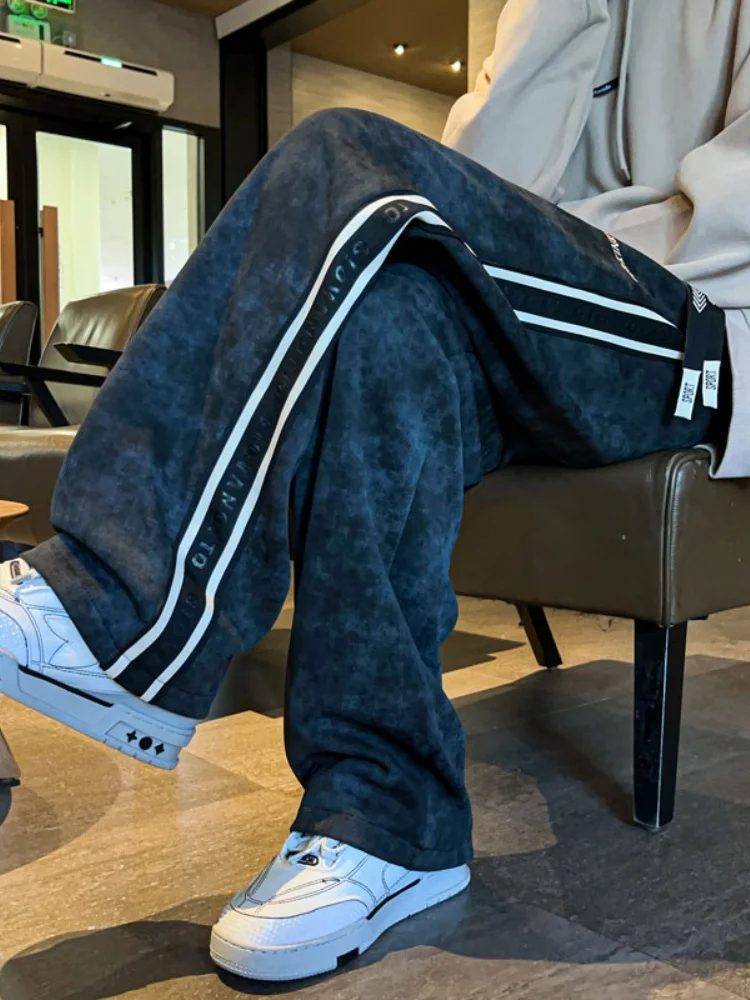 

Мужские повседневные брюки свободного кроя с прямыми штанинами, весна 2025, новые, в американском ретро-стиле, с окрашенными полосами, спортивные, в пол