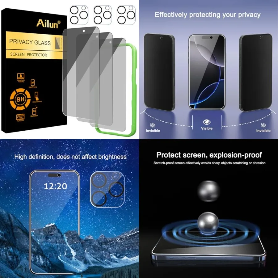 3Pack Privacy Screen tector for [6.3 inch]+3Pack Camera Lens tector, Dynamic Island Compatible, Anti Spy Tempered Glass[9H Hard