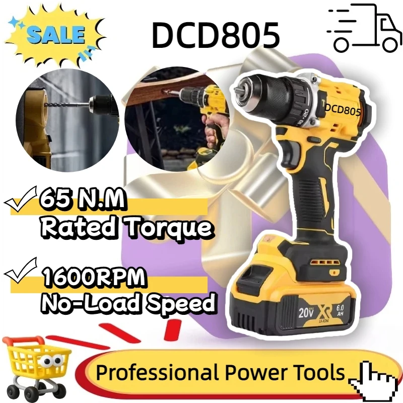 

DCD805 Cordless Rechargeable intelligent electric tools Handheld drill Brushless Compact Electric Screwdriver fit DeWALT battery