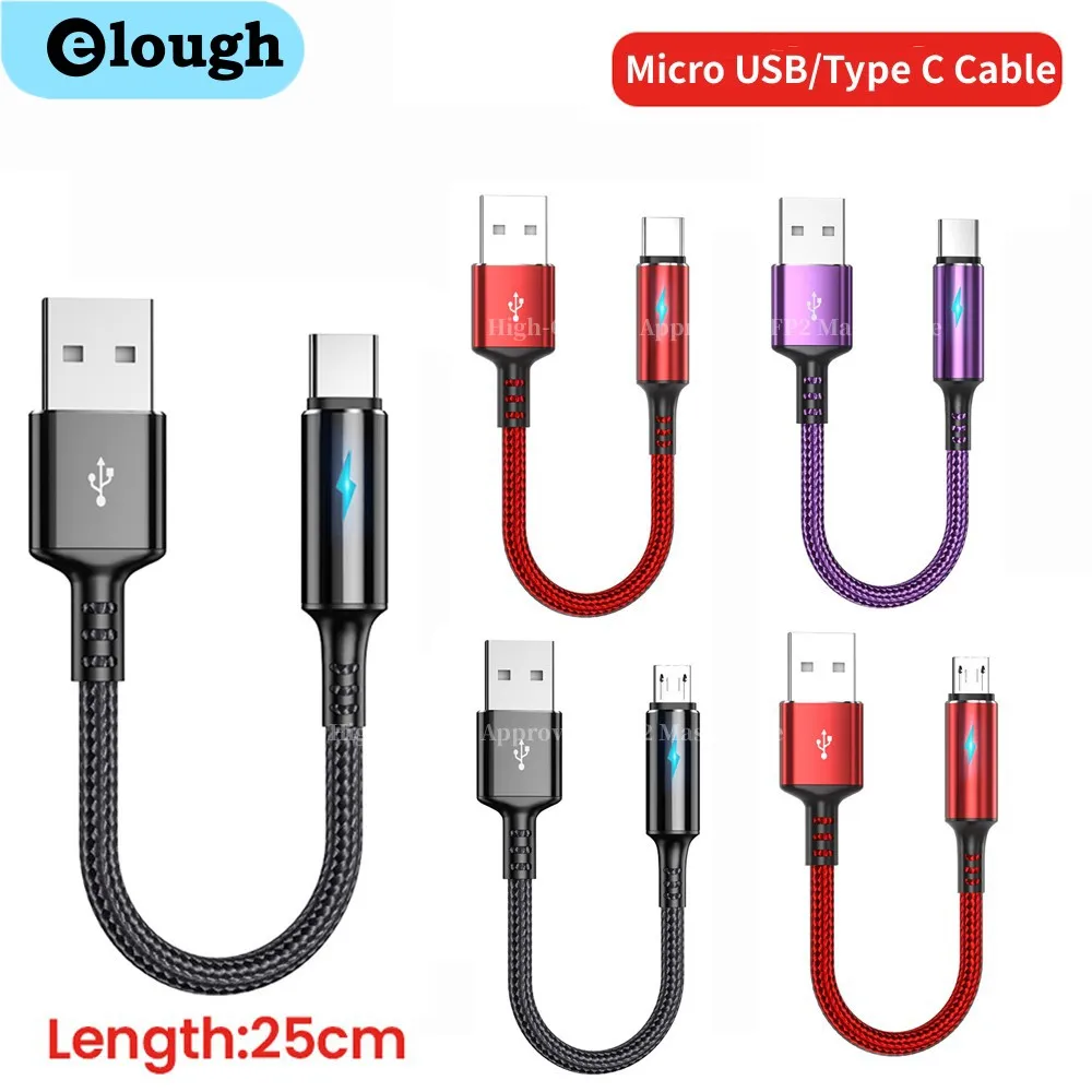 Krótki kabel 25 cm typu C Kabel Micro USB Kabel do szybkiego ładowania USB do telefonu komórkowego Power Bank Przenośny przewód USB C