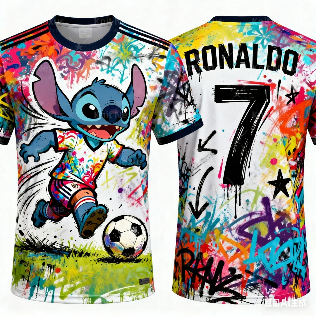 Дисней Стич No. Джерси 7 Роналду, осенняя спортивная футболка для отдыха, быстросохнущая мужская футболка, детская одежда, футболка Y2k для женщин