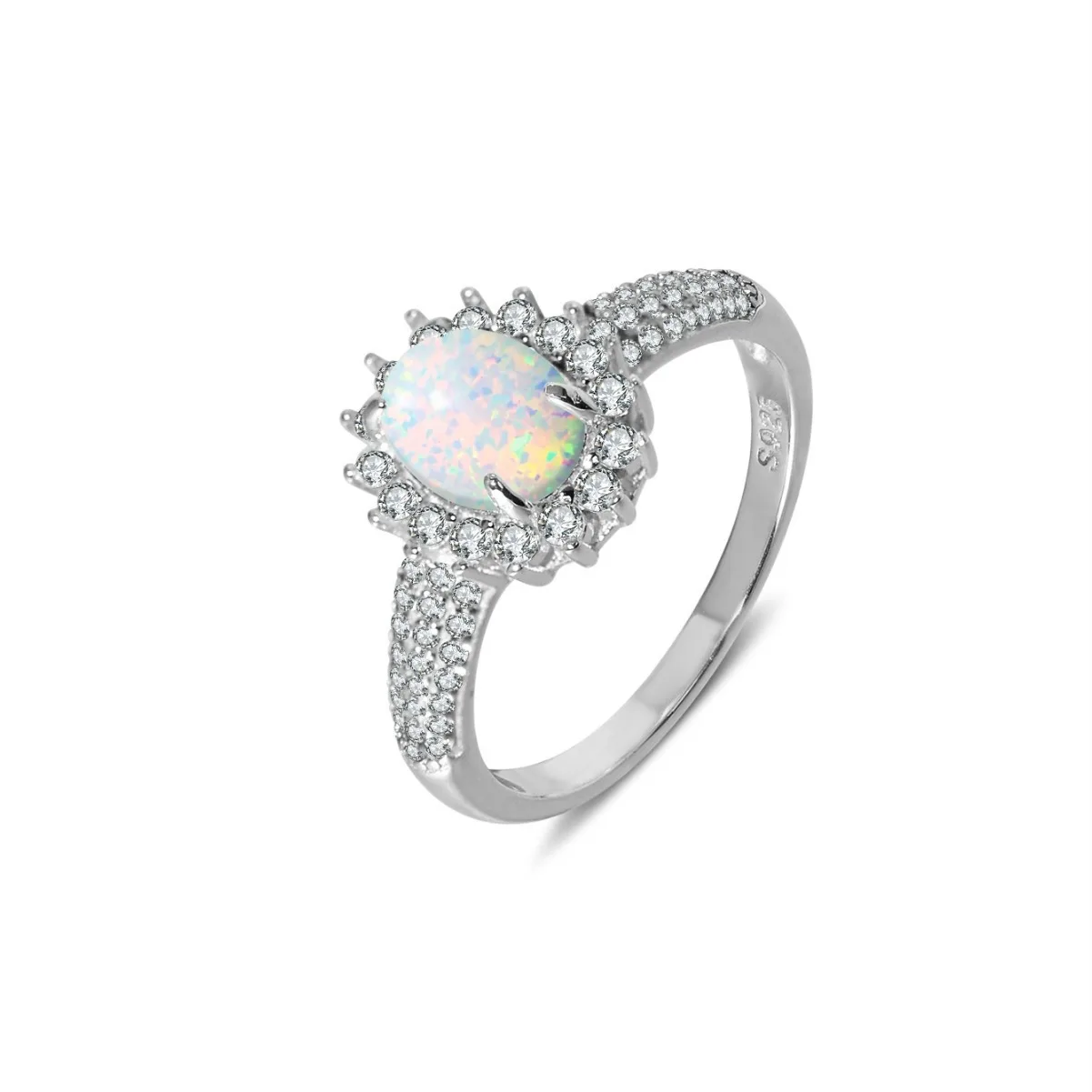 2024 New European and American Sunflower White Opal Ring 100% 925 Sterling Silver Inlaid Zircon Fashion Versatile Ring for Women