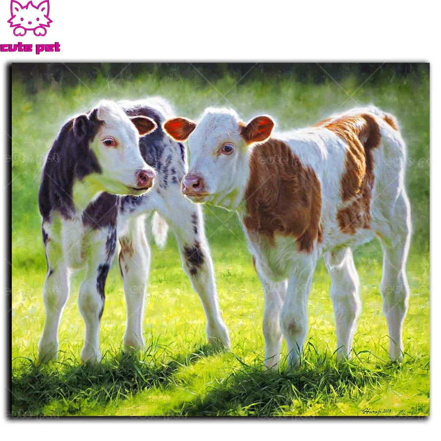 DIY Animal calf 3D Diamond Embroidery cow Diamond painting Full square round mosaic picture rhinestone Vintage Home Decor puzzle