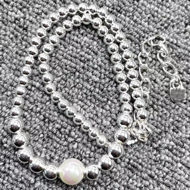 

2022 New Original Fashion Electroplated 925 Silver Pearl Bead Necklace Simple Jewelry Gift