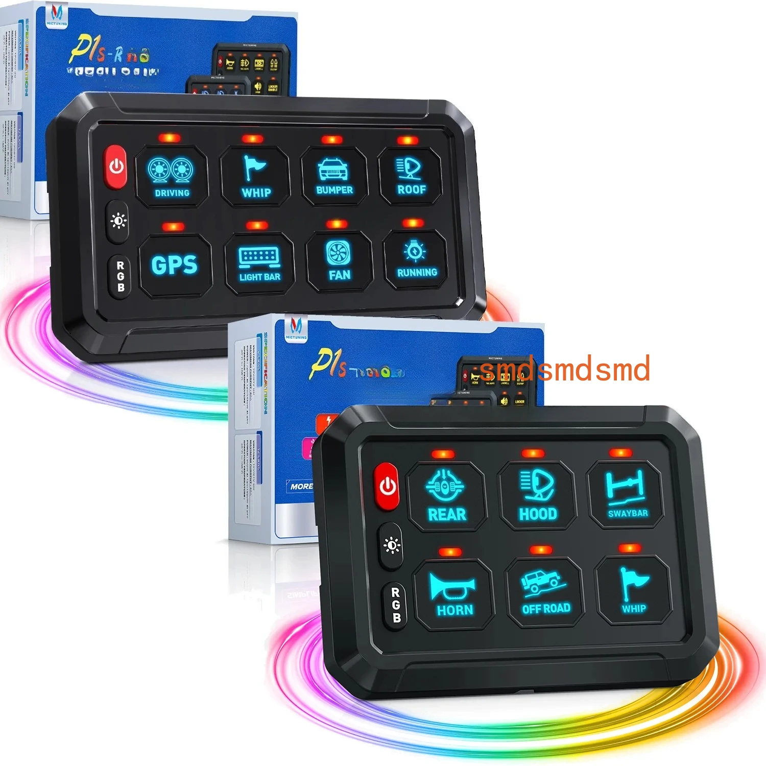 MICTUNING 6-Gang/8Gang RGB Switch Panel P1s-R-12V Multicolor Toggle Control Box with Relay for Trucks Boats Off-Road Vehicles
