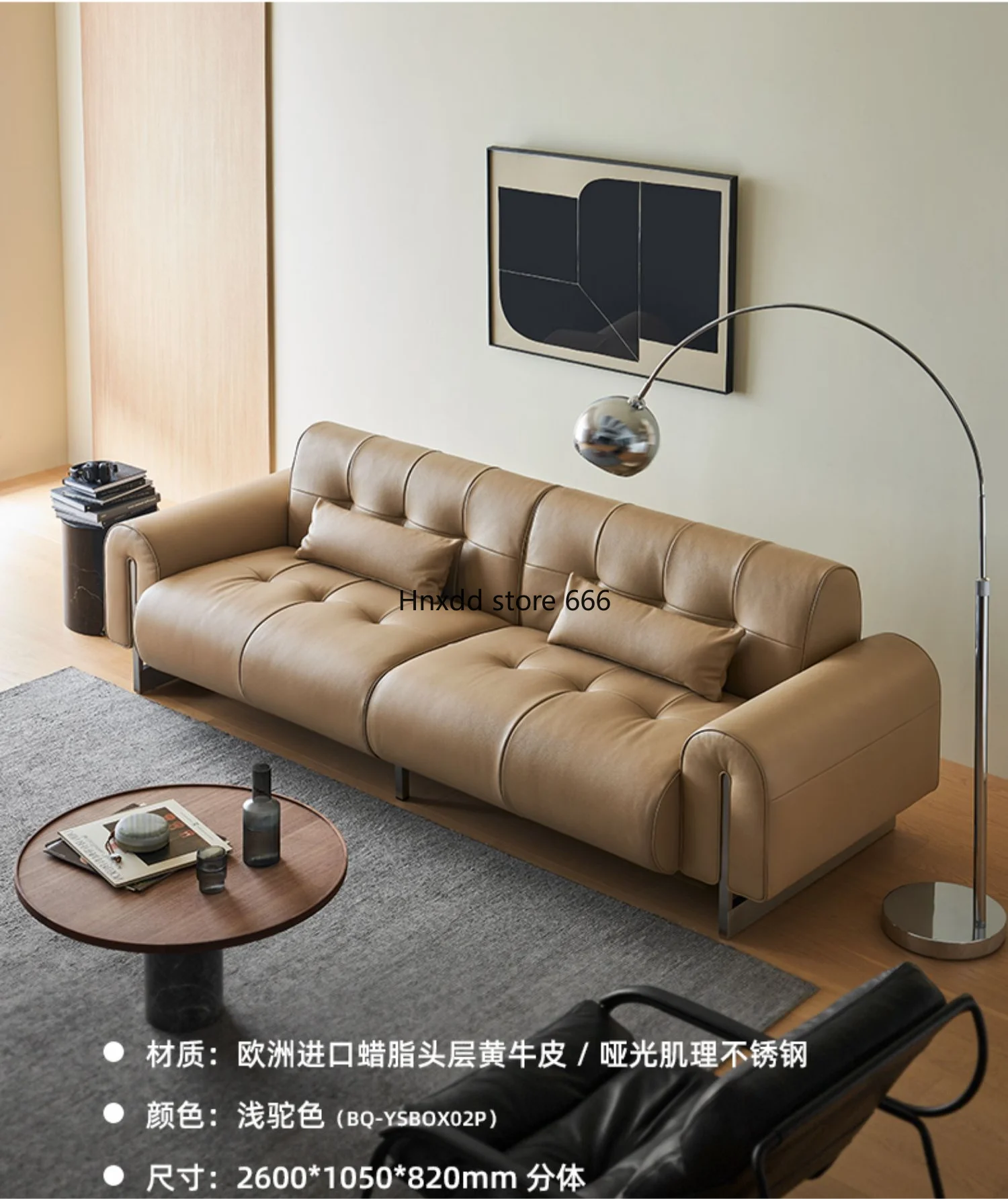 Living room first layer cowhide retro medieval black sofa image 5