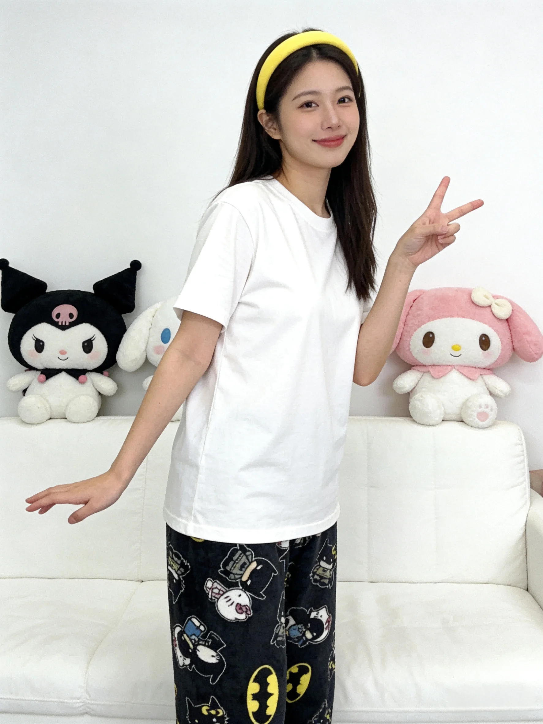 Hello Kitty flannel pajamas, black thermal loungewear, casual walking pants for couples, perfect for party outfits! view 3