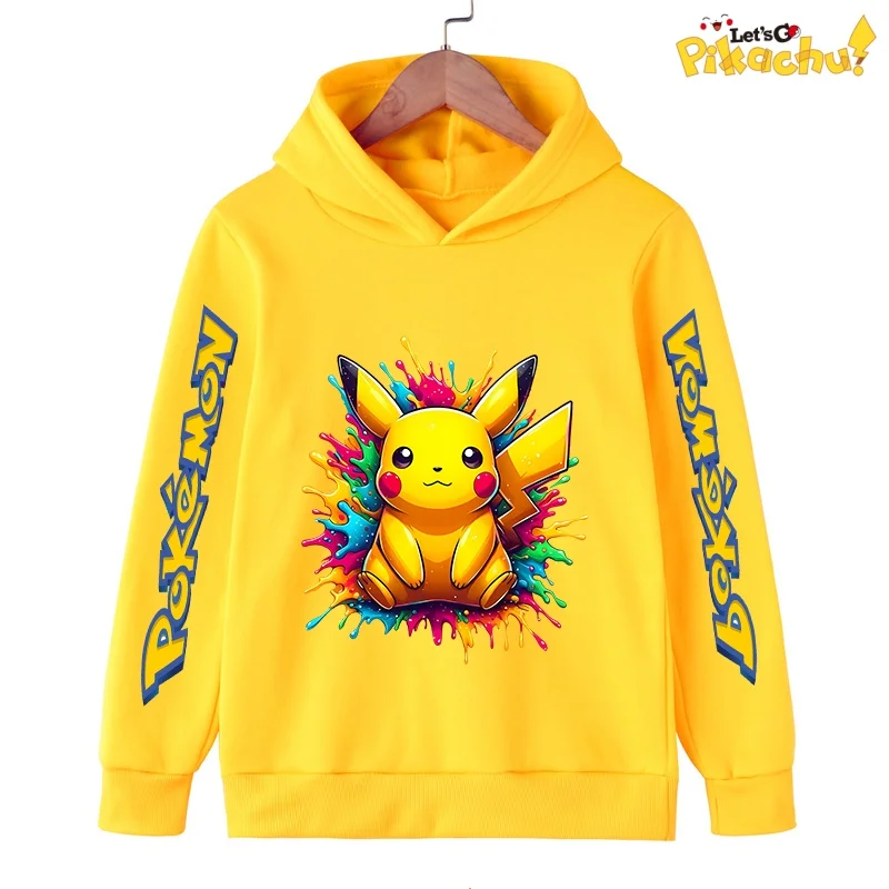 

2026 Anime Pokemon Hoodie Kids Pikachu Children's Print Cartoon Tops Fashion Children's Clothing Boys Clothes Girls Long Sleeve