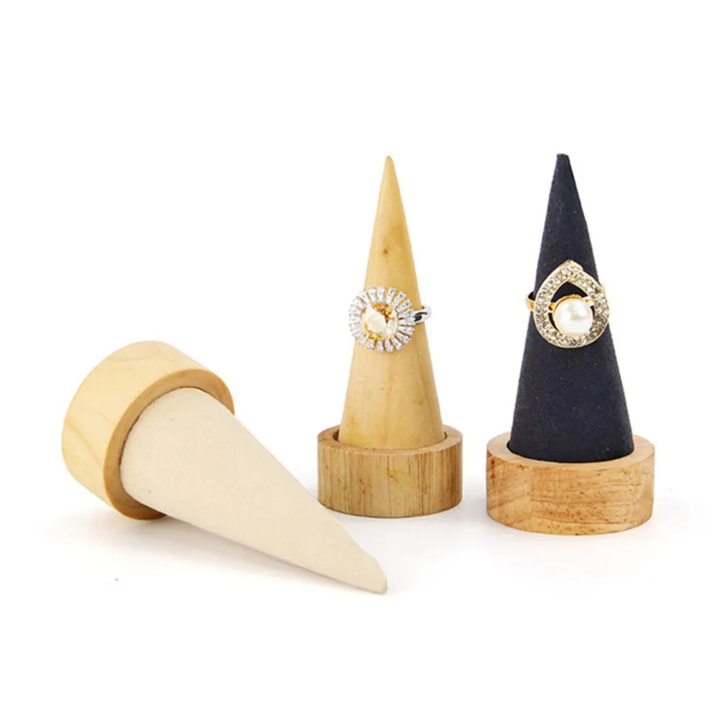

Wooden Cone Ring Holder Minimalist Jewelry Organizer Display Stand for Dresser Table Decor Compact Storage Solution