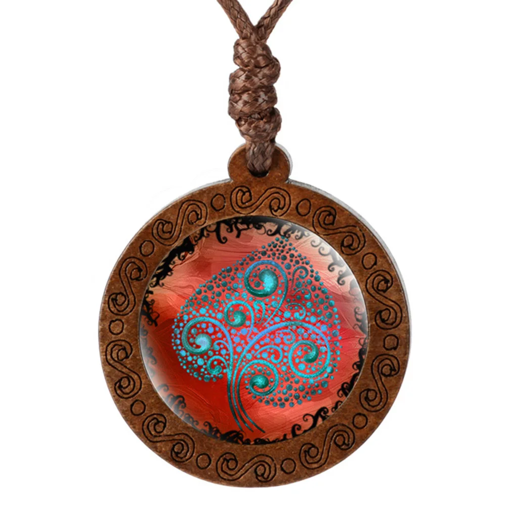 Stammbaum wie des Lebens Kuppel Glas Cabochon Holz Anhänger Halskette für Frauen Männer Schmuck Geschenk mit verstellbaren Wachs Seil Kette – Detail 15