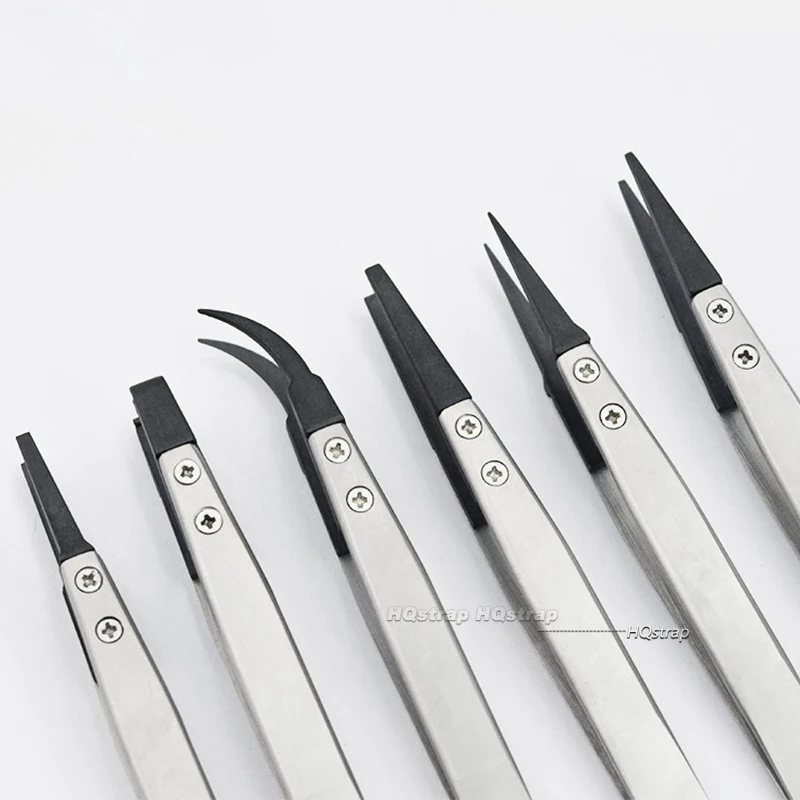 Stainless Antistatic Plastic Tweezers ESD-259A ESD-259 ESD-7A Watch Hands Installation Work Tweezers Straight Elbow Handle Tools