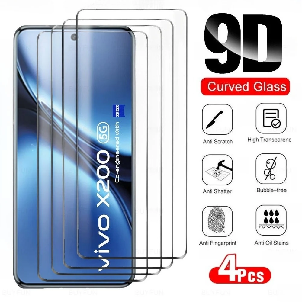 4Pcs 9D Curved Screen Protector for Vivo X200 5G Protective Tempered Glass on VivoX200 Pro X200Pro X 200 VivoX200Pro 2025 Global