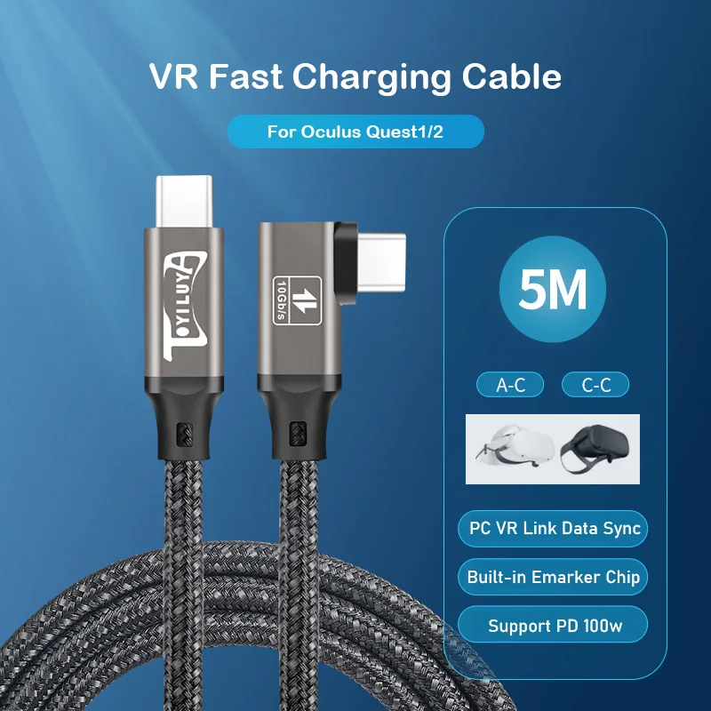 Cables VR For Oculus Quest 1/2 5M Link Cable USB 3.0 100W Type-C Quick Charge Cable Link Oculus Quest 2 Headphones Accessories