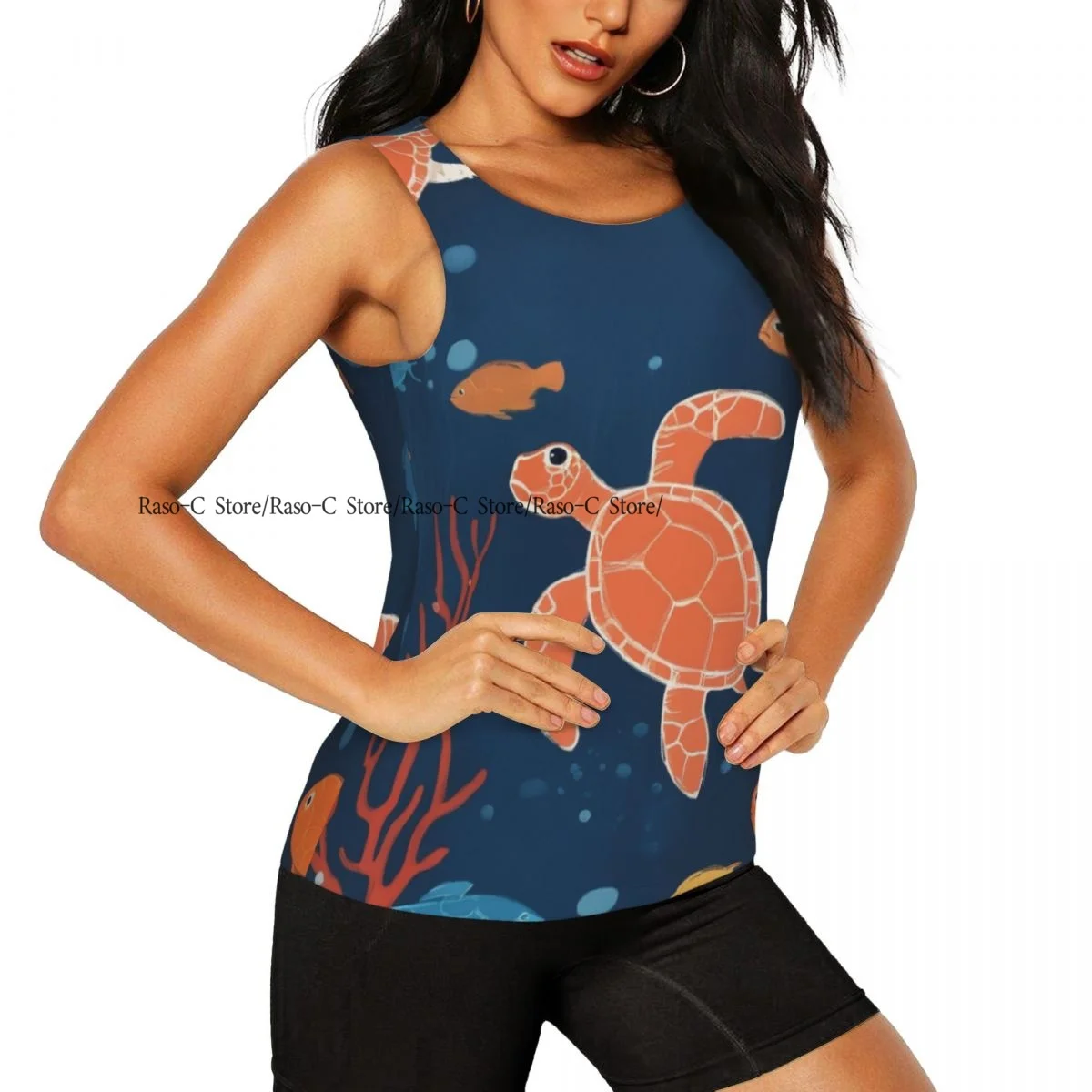 Women Sport tank Tops Loose Yoga Tops Quick Dry Workout Sport Tops Marine Fish Coral And Seaweed Yoga Shirt