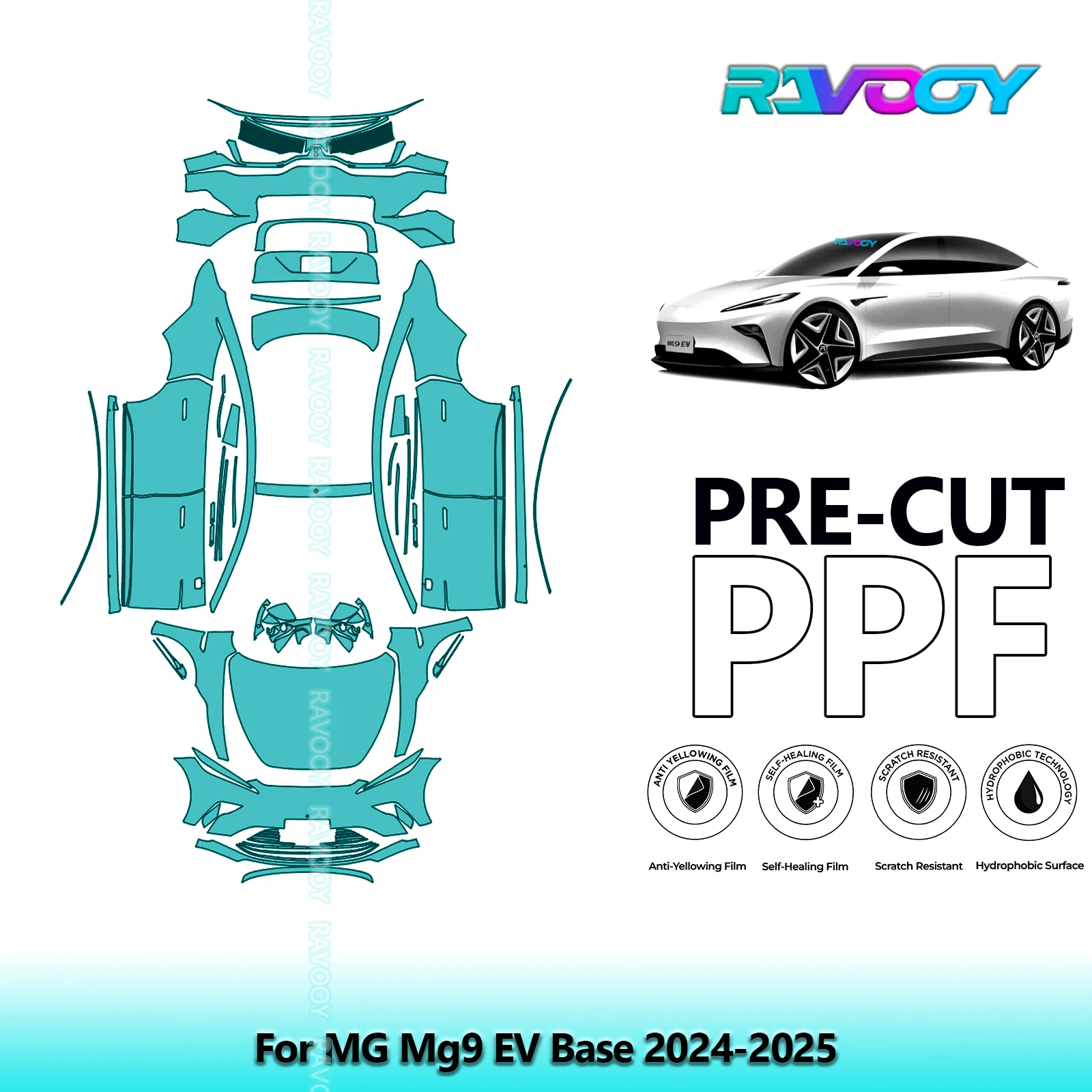 RAVOOY 8.5Mil Custom-Fit Precut TPU PPF Full Vehicle Clear Bra Stone Guard EU UK For MG Mg9 EV Base 2024-2026