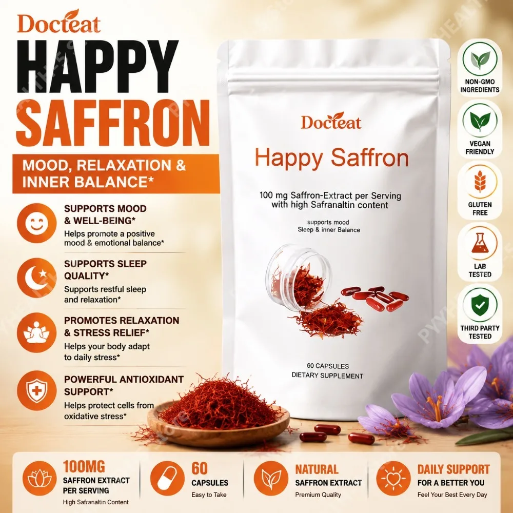 

Docteat Happy Saffron Extract Capsules, 100 Mg Per Serving, High Safranal Content, Supports Mood, 60 CT, Easy To Take Daily