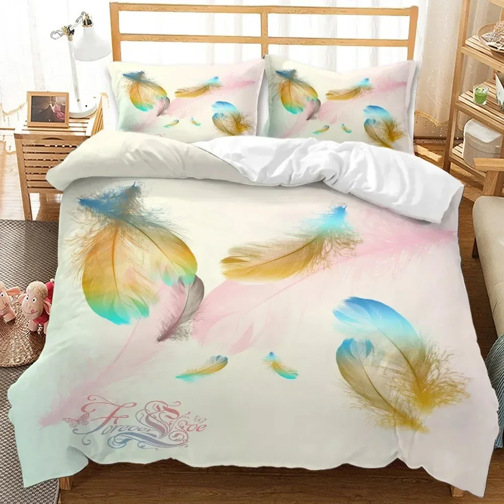 Feathers Duvet Cover Set 3D Print Birds Further Decorative Bedding Set for Kids Boys Girls Teens Polyester Bedding Set King Size