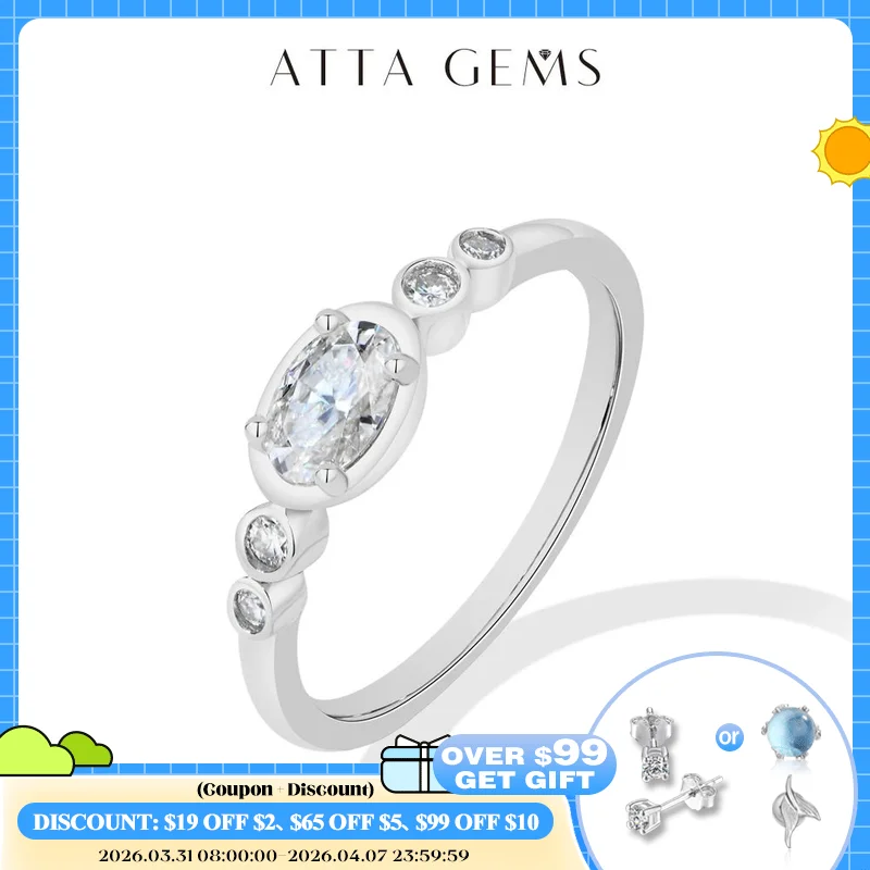 

ATTAGEMS 2026 New Simple Sparkling Oval Synthetic Moissanite Rings S925 Sterling Silver For Women Wedding Statement Fine Jewelry