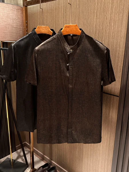 

High-Quality Silk Men's Short-Sleeve Shirt New Chinese Style Zhongshan Collar Summer 2026 Youth Fashion Sun Protection Moistu...
