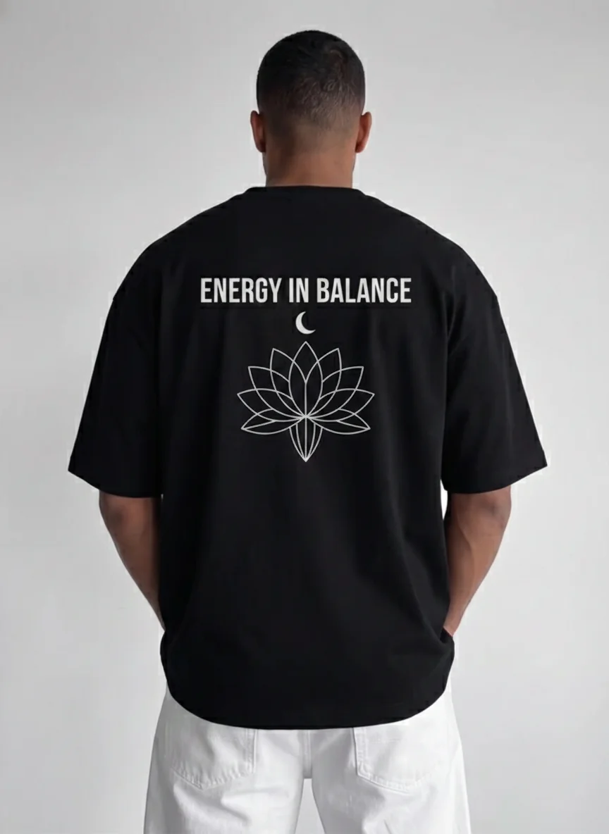 

Energy in Balance Lotus Moon Graphic Tee Minimalist Lotus Line Art Back Print Printed Tee Casual Wear Unisex Top Summer Shirt