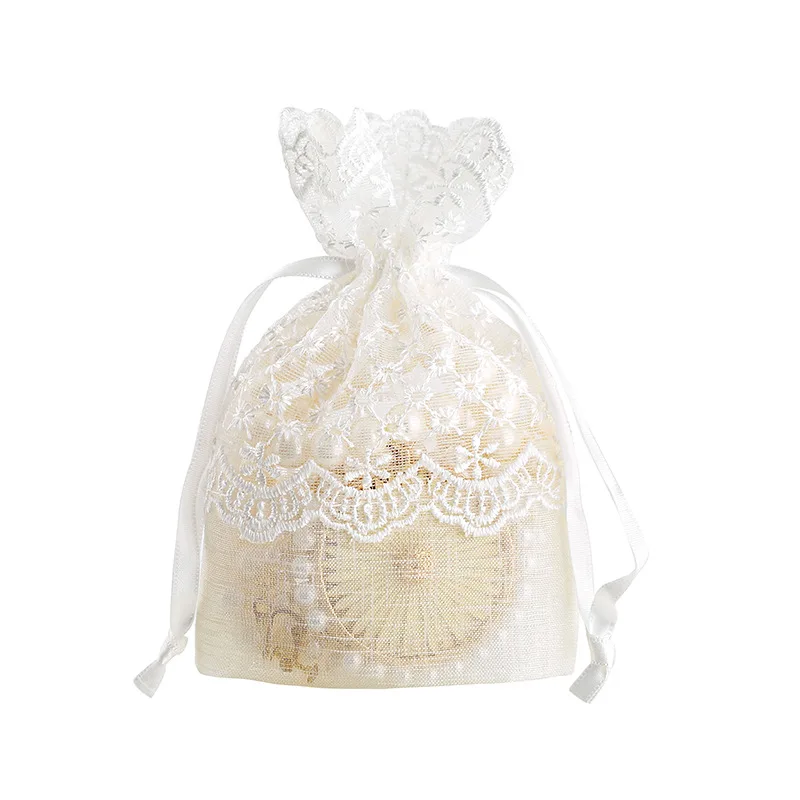 New Starry Sky Drawstring Gift Bag with White Lace Ribbon for Jewelry Packaging,Bamboo Fiber Gift Bag Suitable for Noble Gifts