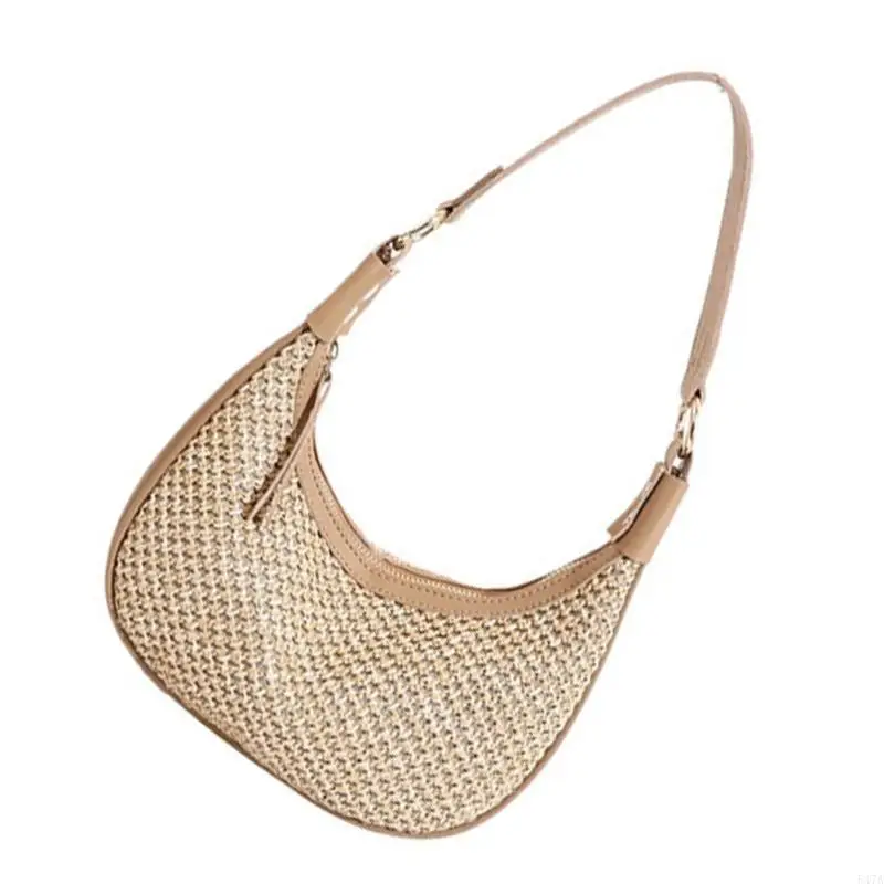 

Women Shoulder Bag Straw Woven Dumplings Bag Armpit Bag Retro Crossbody Bag 547A
