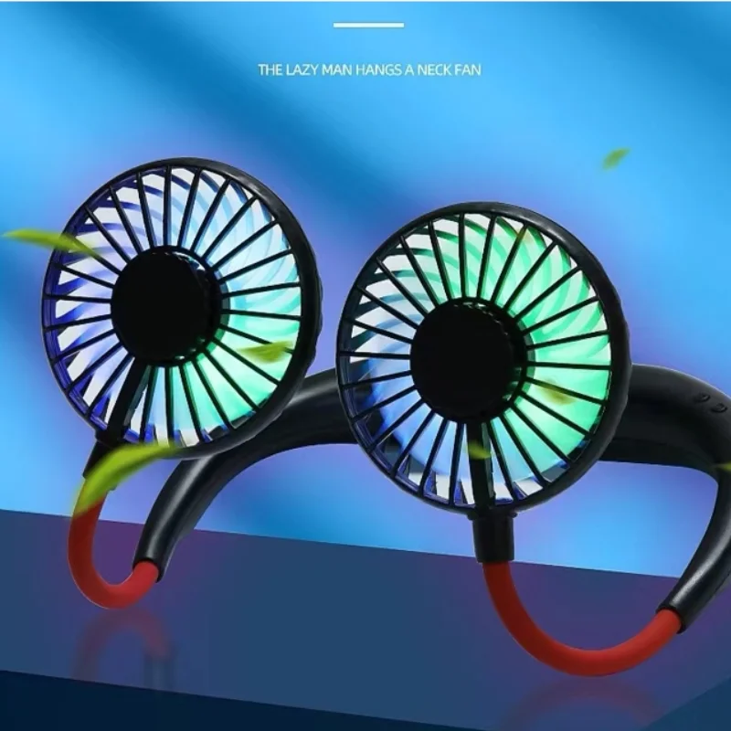 USB Neck Fan Sports Portable Electric Fan Long Battery Life Lazy Neck Fan Silent Small Fan Outdoor Cooling Fan Cool Luminous