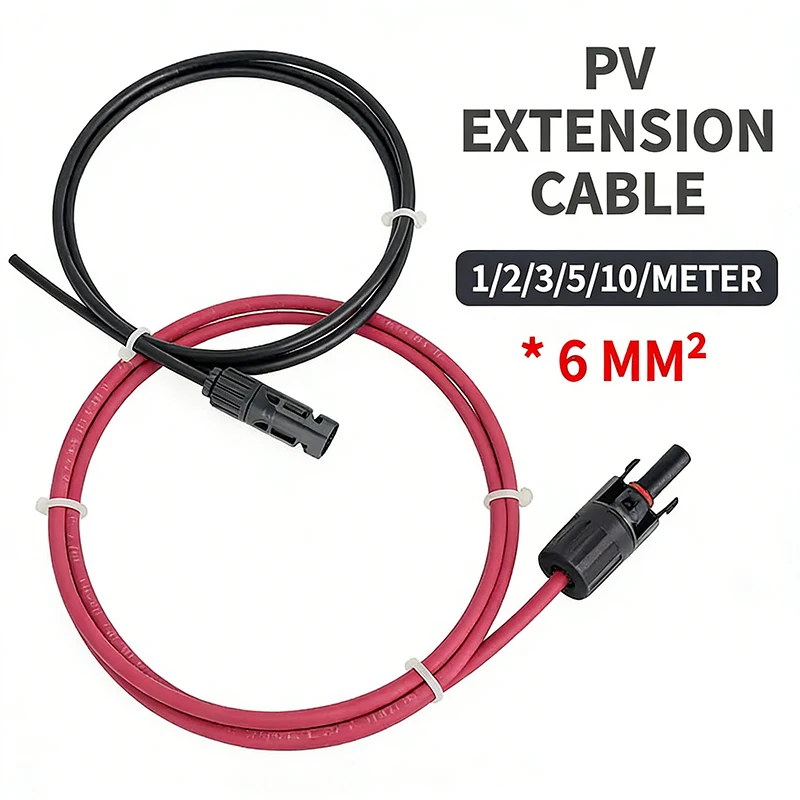 6 mm² /10AWG  Extension Cable PV1-F Solar Panel Wire, Waterproof DC Connector Male & Female Pair for Photovoltaic System