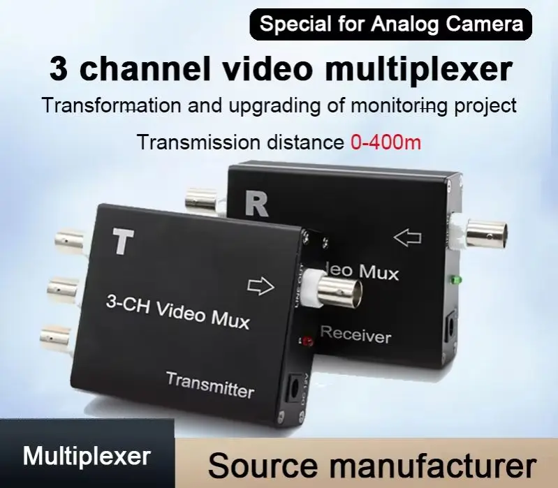 3CH Video Multiplexer Analog Monitoring Signal One Drag Three Superimposer Multi-channel Camera One-line Connection MUX