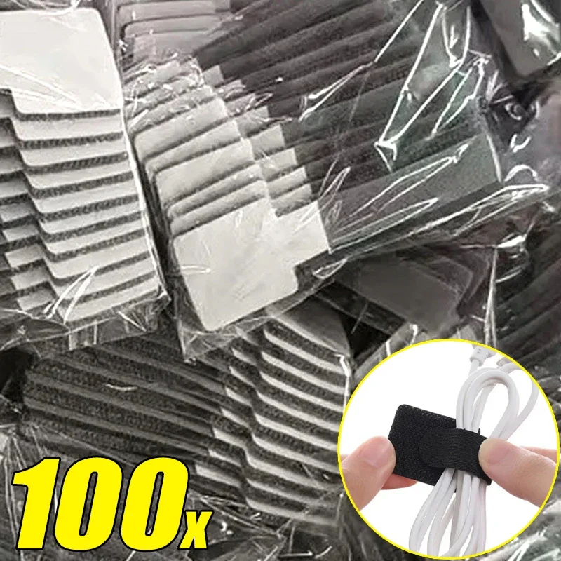 100/50/10/1PCS Portable Cable Organizer Cord Rope Holder Self Adhesive Cable Ties Straps for Wall Desktop Electric Wire Winder