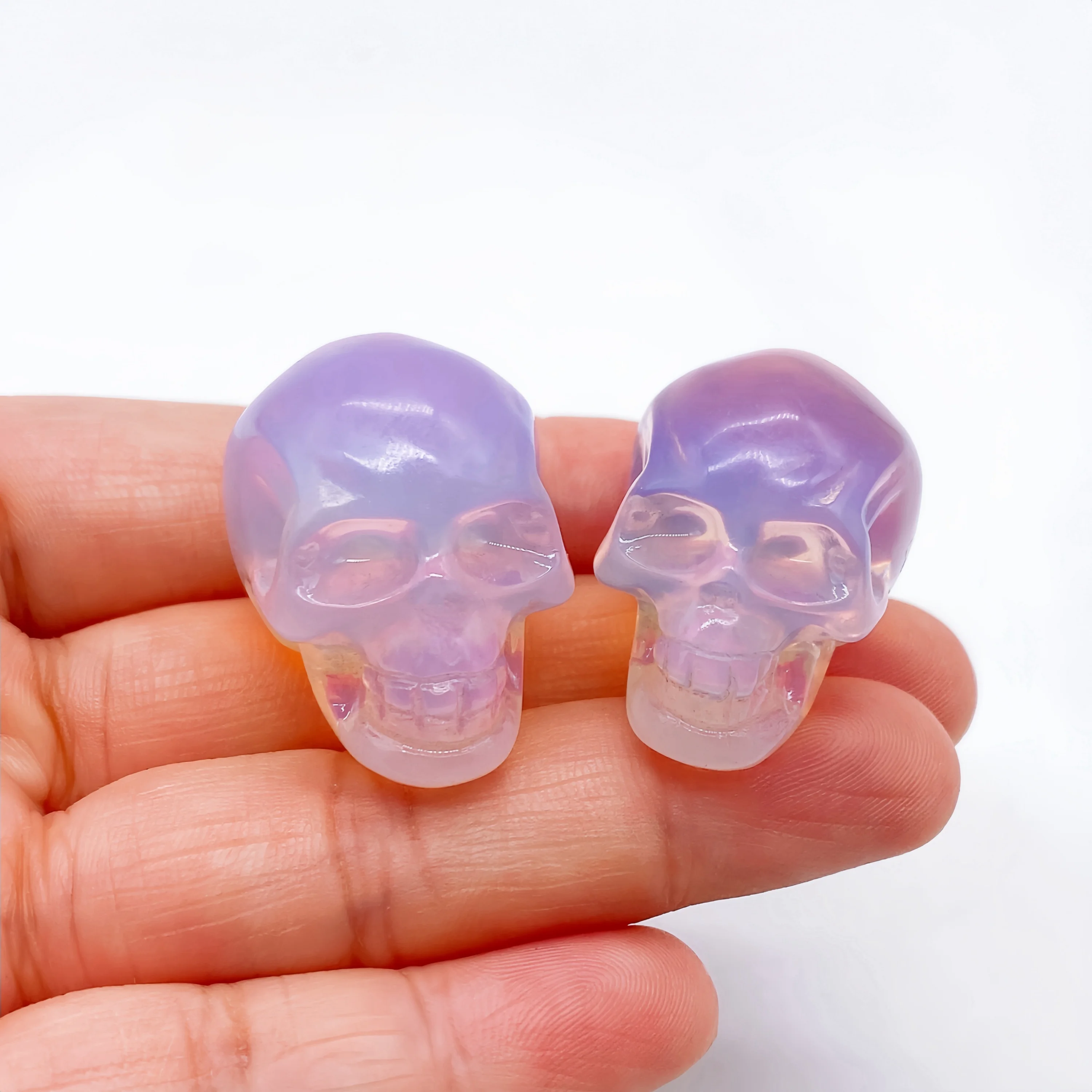 

30MM Pink Opalite Mini Skull Head Statue Crystal Quartz Stone Cranium Witchcraft Figurine Hand Carved Home Decor Halloween Gift