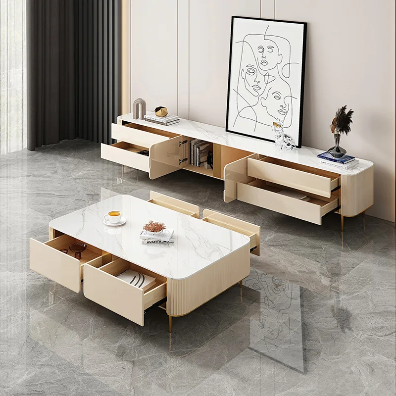 

#Modern Minimalist Lacquered Stone Set Light Luxury Coffee Table TV Cabinet for Living Room Home Coffee Shop Tables Use