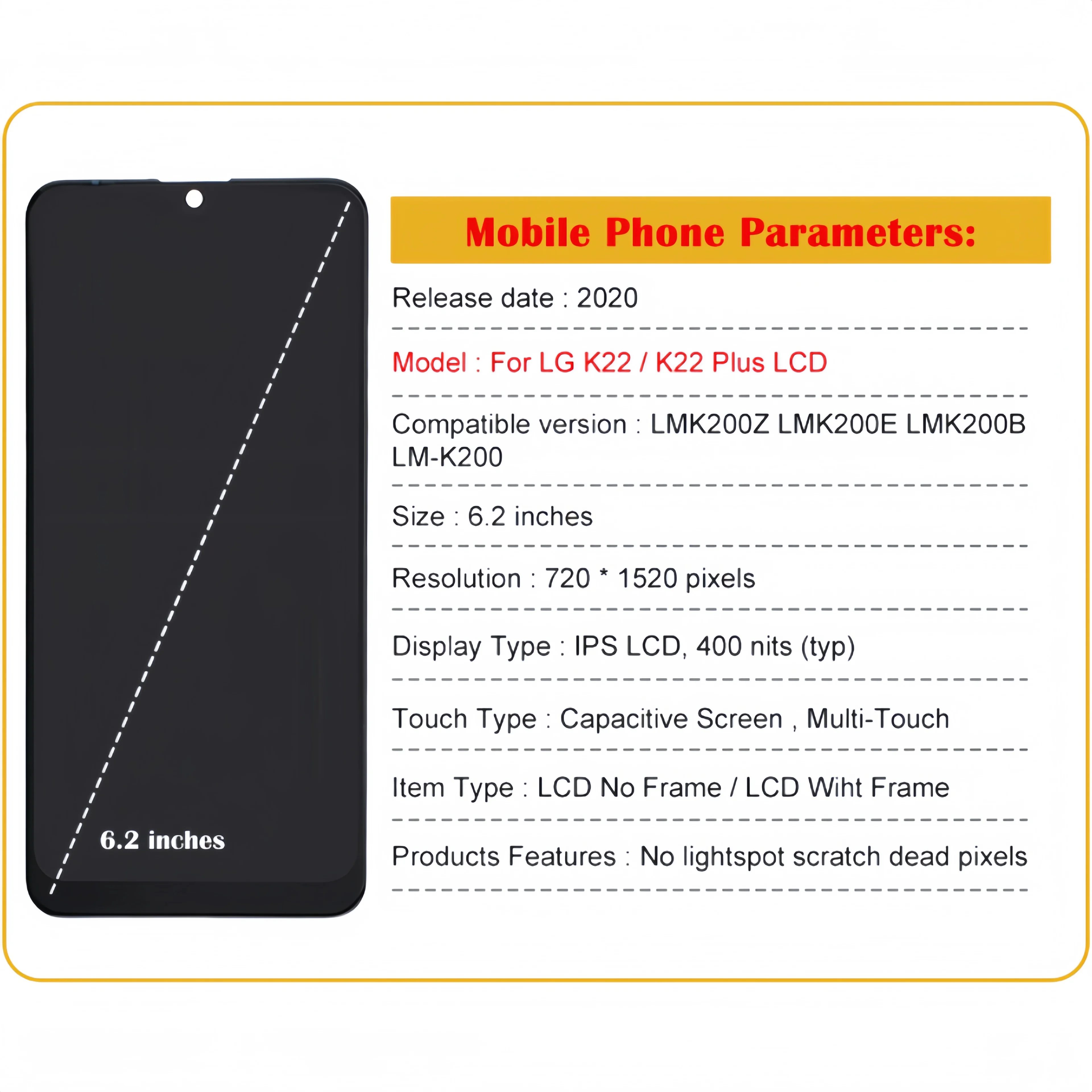 LCD Display Touch Screen Digitizer Assembly Replacement, LG K22, K22 PLUS, LMK220Z, LMK200E, LMK200B, LM-K200