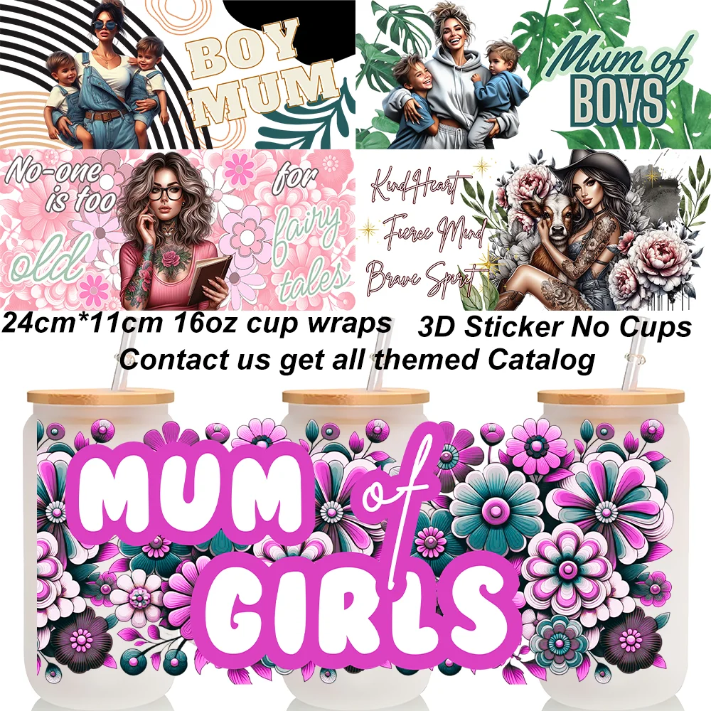 16oz Inked Beauty Girl Women Power Cup Wraps DIY Labels 3D Self-adhesive Transfer Sticker UV DTF Cup Wraps Mum of Girl Design
